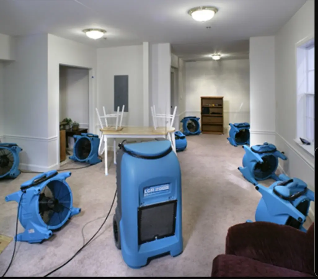 Air movers and dehumidifier setup for Water Extraction & Removal in Mendota