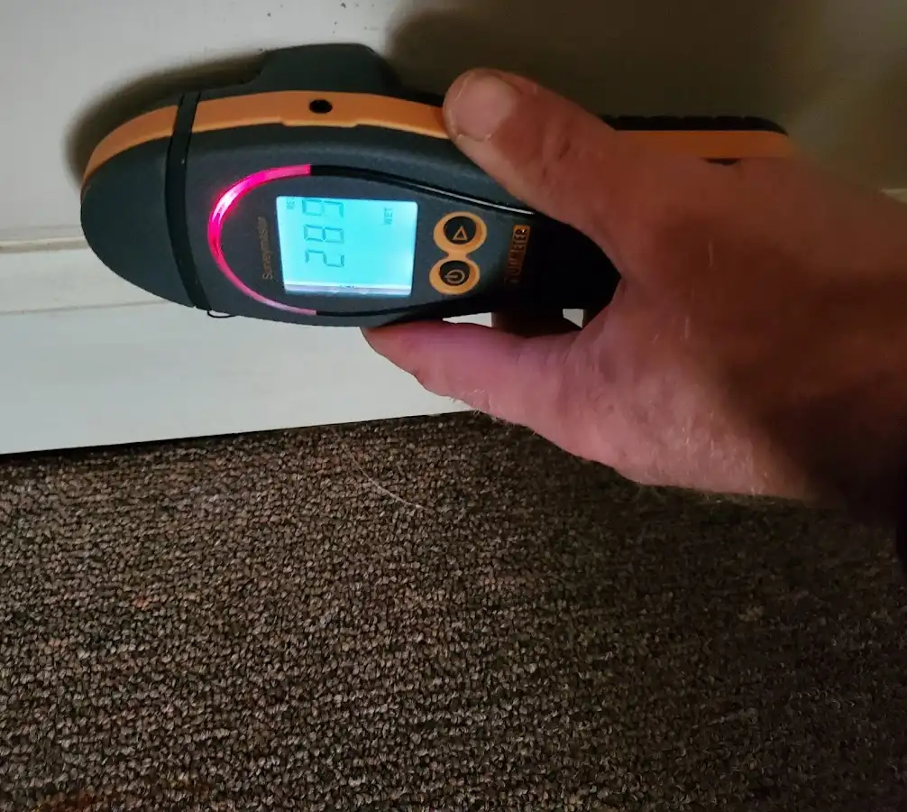 Moisture detection at baseboard during Storm Damage Restoration in Mendota